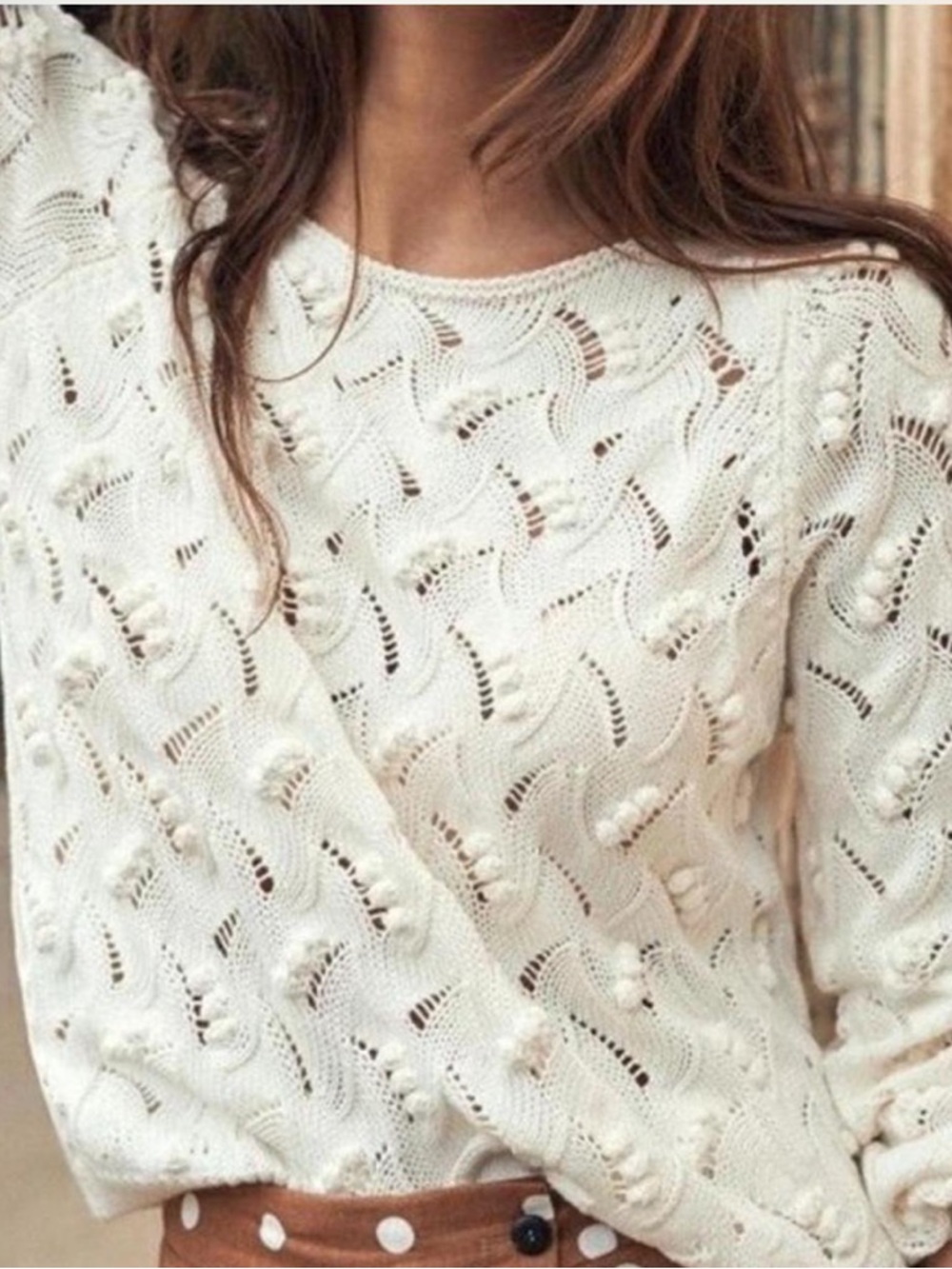 Sezane Cream Eyelet Knit Sweater Size M.
